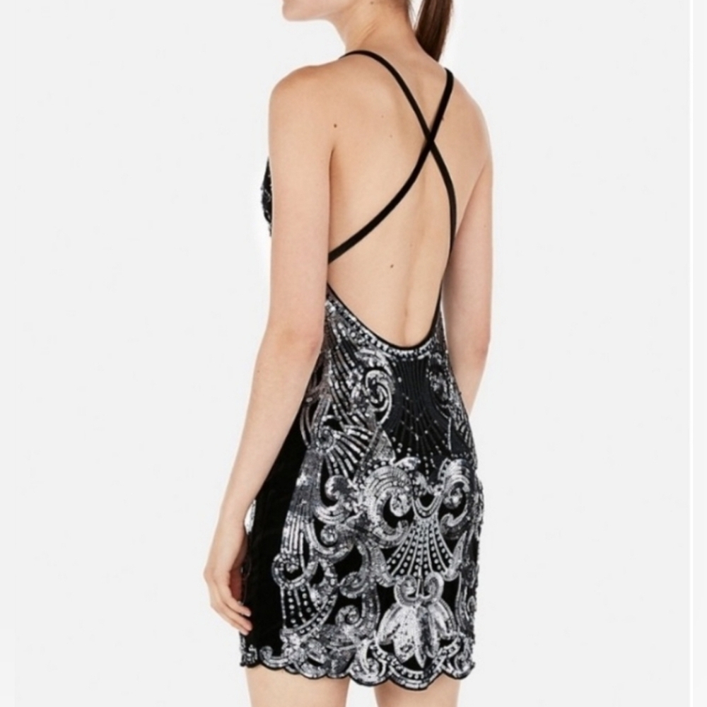 ❤️ NWT! EXPRESS VELVET SEQUIN STRAPPY MINI BODYCON DRESS, SMALL - Picture 5 of 16